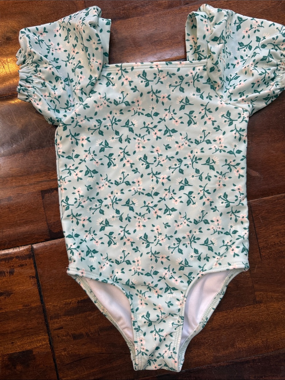 Cat & Jack Mint Green Floral Puff Sleeve Leotard